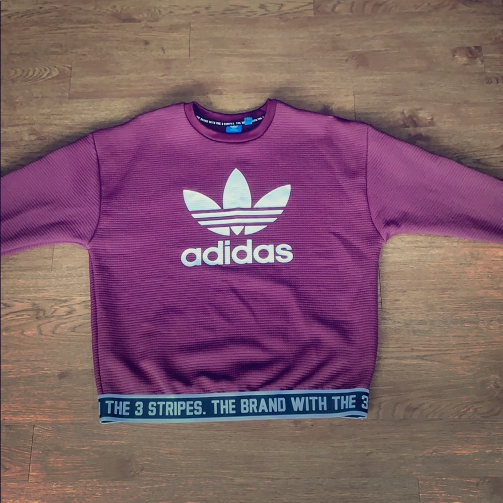 Adidas Maroon Three Stripes Crewneck Pullover